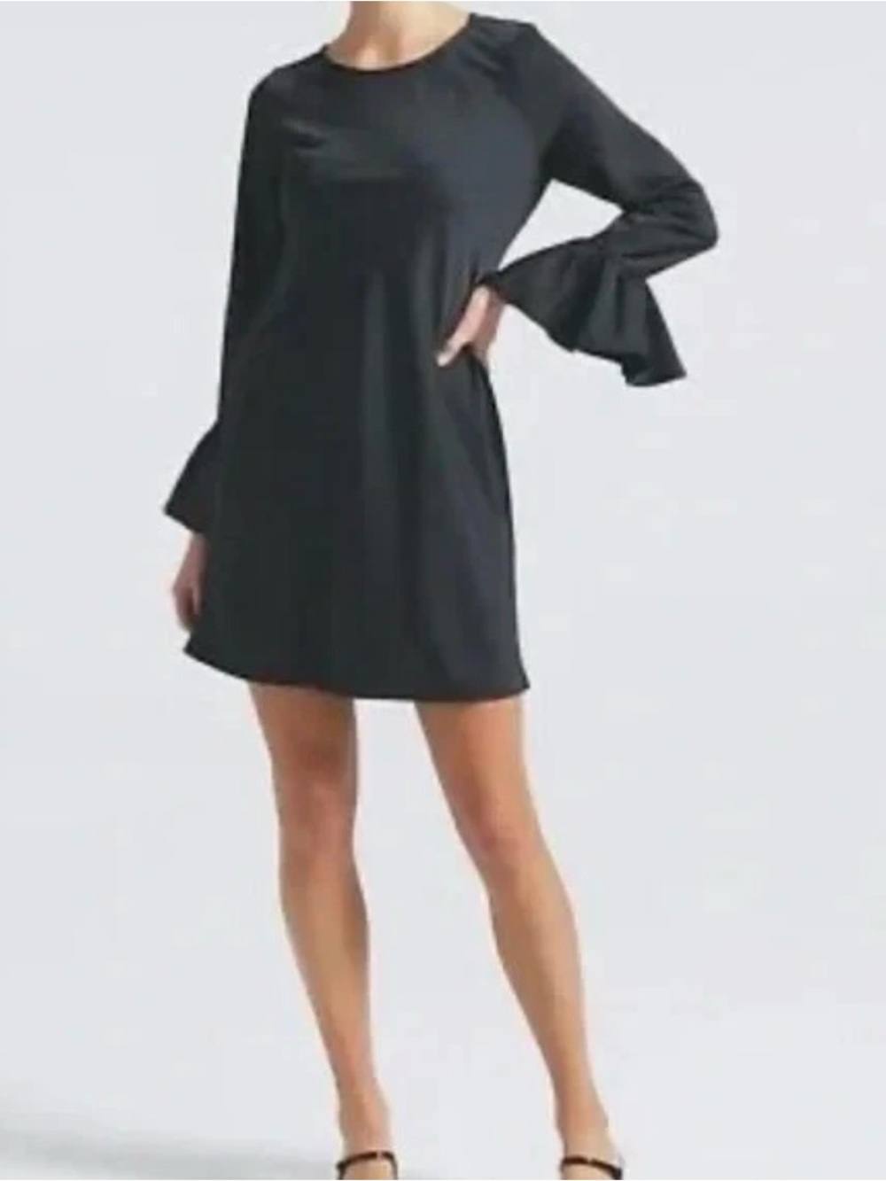 J. Crew Black Long-Sleeve Shift Dress with Ruffle Cuffs